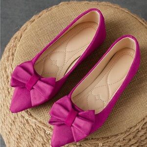 Women Comfortable Pointed Toe Shallow Mouth Solid Color Bowknot Flat Shoes